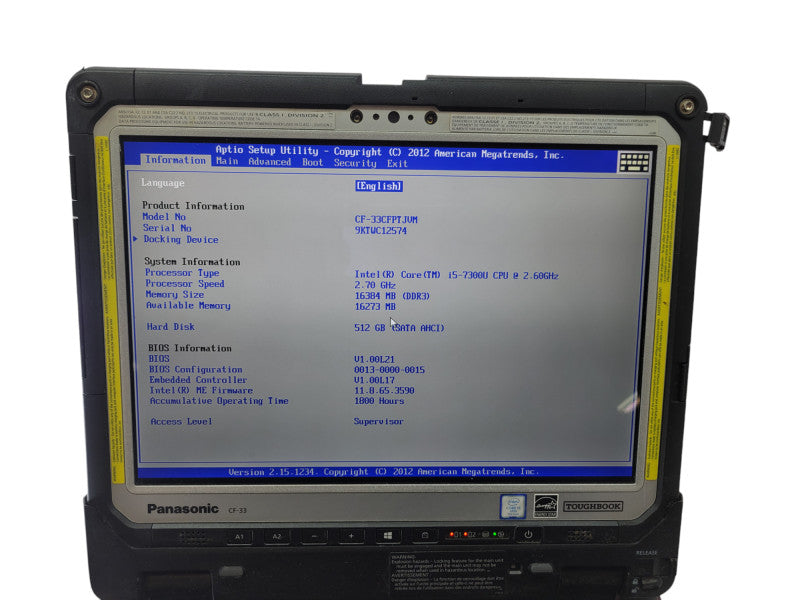 PANASONIC ToughBook CF-33 - Core i5-7300 16GB RAM 512GB 1800HRS  Lap200