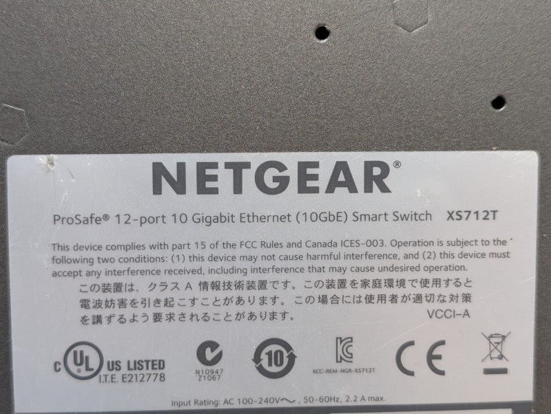 NETGEAR X5712T 12 Port 10 Gibabit 10GbE Smart Web Managed Switch  -