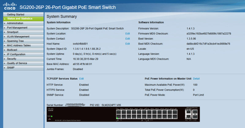 Cisco SG200-26P 26-Port Gigabit PoE Smart Switch