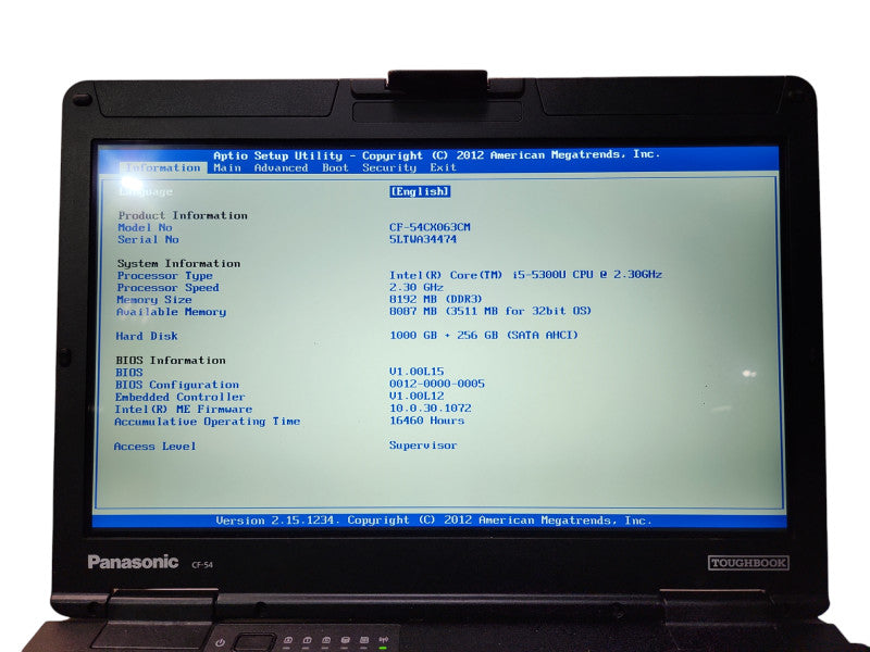 Panasonic Toughbook CF-54, i5-5300U, 8GB RAM, 1TB + 256GB, 16460 Hours  Lap200