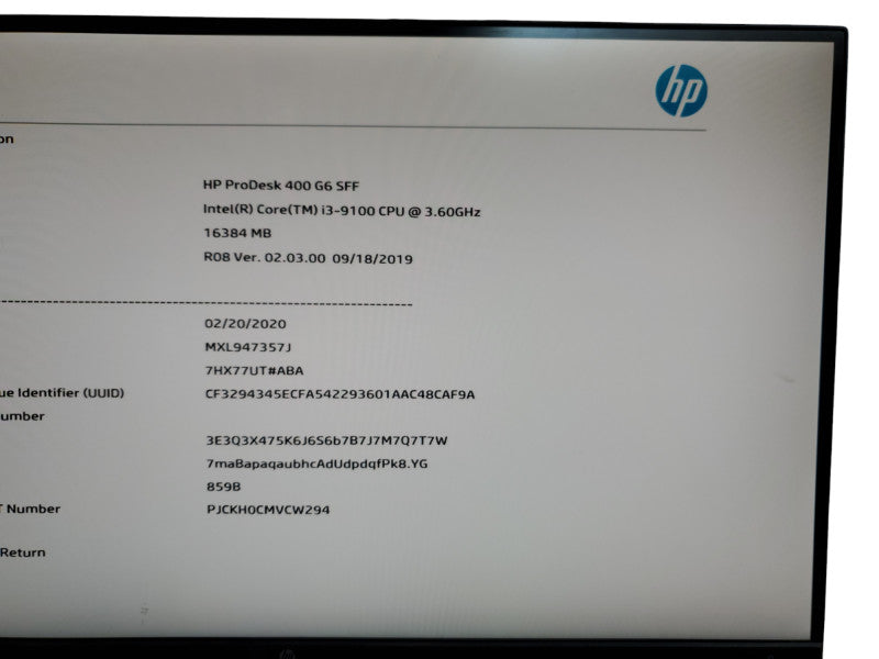 HP Prodesk 400 G6 SFF I3-9100 3.60GHz 16GB RAM No HDD [READ} Q