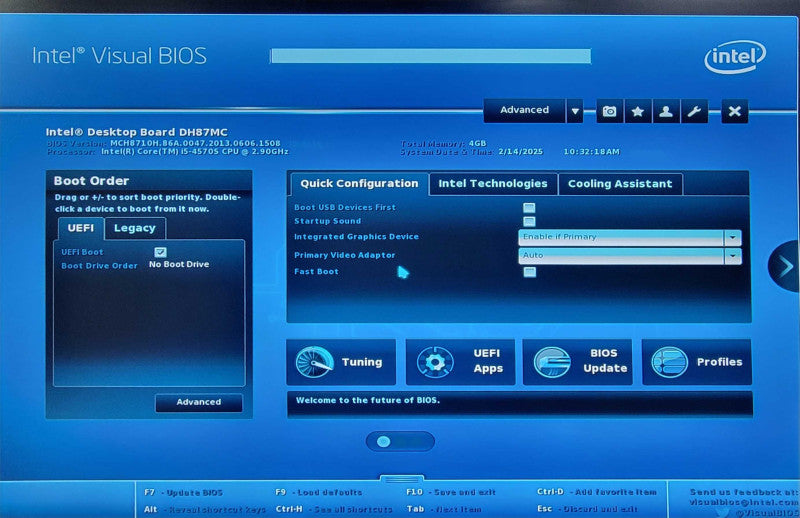 Custom/Intel desktop PC, Core I5-4570S, 4GB RAM, No HDD/Caddy, 435W PSU _