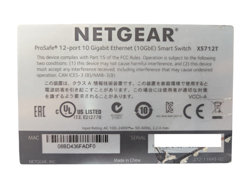 NETGEAR ProSAFE XS712T 12-Port 10G Smart Managed Ethernet Network Switch