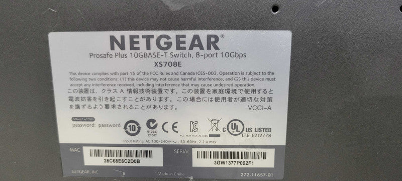 Netgear ProSafe Plus 10GBASE-T Switch 8-Port 10Gbps XS708E _