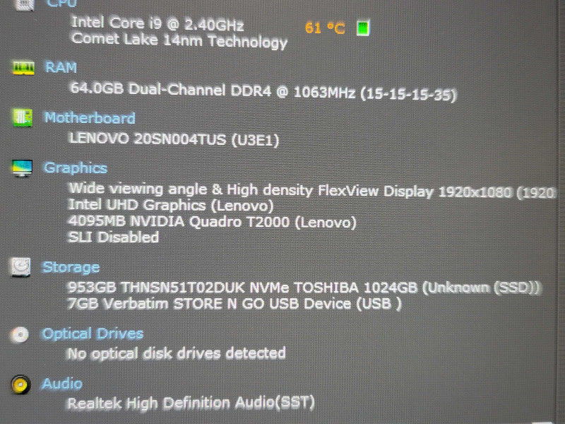 Lenovo ThinkPad P17 i9-10885H 2.4GHz 64GB DDR4 Quadro T2000 1TB M.2 SSD  β Lap200