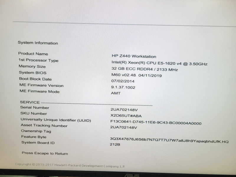 HP Z440 Workstation - Intel Xeon E5-1620 v4 32GB DDR4 NO HDD 700W PSU %