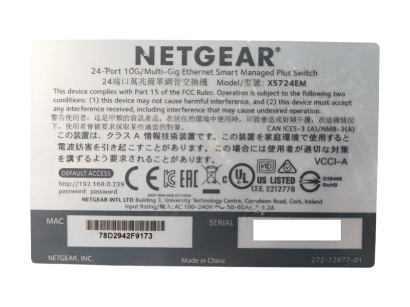 Netgear XS724EM 24-Port 10G/Multi-Gigabit Ethernet Smart Managed Switch