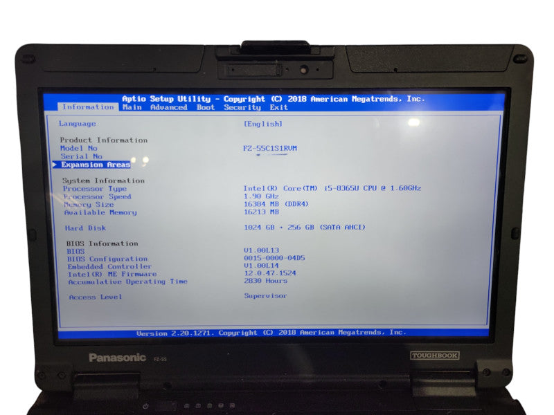Panasonic Toughbook FZ-55, i5-8365U, 16GB RAM, 1TB+256GB, 2830 Hours Q! Lap200