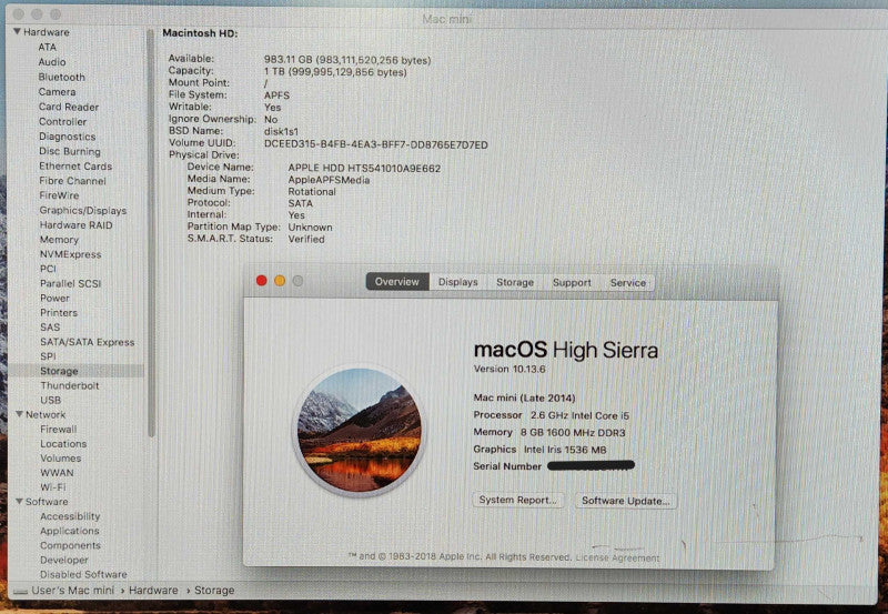 Apple Mac Mini Late 2014, A1347, i5-4278U 2.6GHz, 8GB DDR3, 1TB HDD