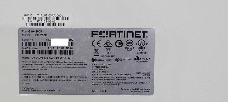 Fortinet FortiGate FG-200F Network Security Firewall Appliance w/ 4x SFP+ SEE _