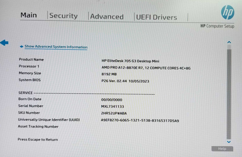 HP EliteDesk 705 G3 USFF AMD PRO A12-8870E R7 8GB RAM - NO HDD Q