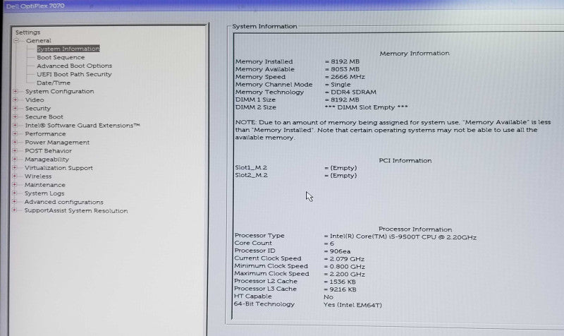 Dell OptiPlex 7070 USFF Intel i5-9500T CPU 2.20 GHz 8GB RAM - NO HDD  Q