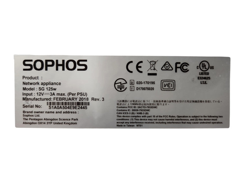 Sophos SG 125W rev.3 UTM Network Security Appliance, Factory Reset