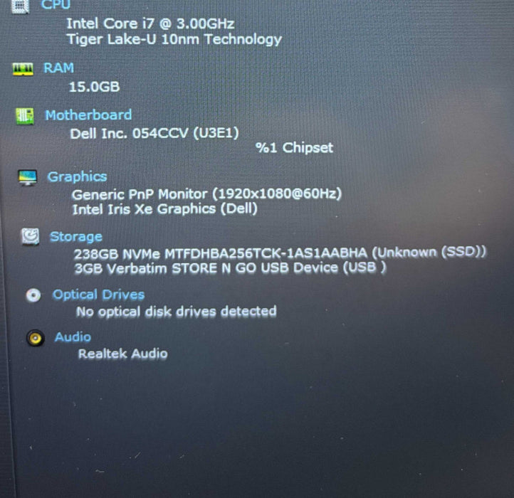 Dell Latitude 5420 i7-1185G7@3GHz 16GB RAM 256GB SSD No Power Adapter  Lap200