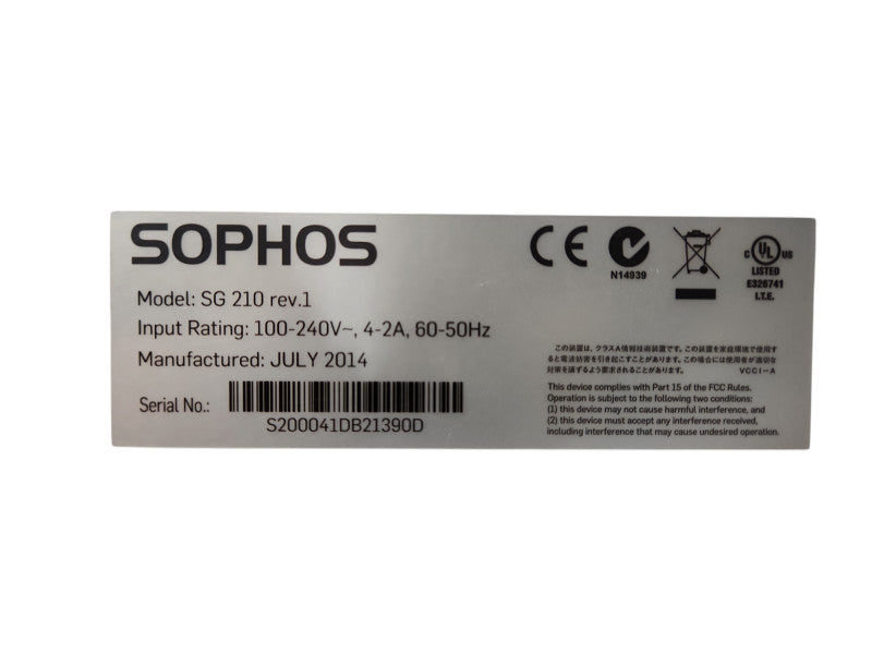 Sophos SG210, Firewall Network Security Appliance No SSD, Factory Reset