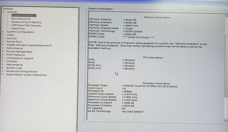 Dell OptiPlex 3070 SFF Intel i5-9500 CPU 3.00 GHz 8GB RAM - NO HDD