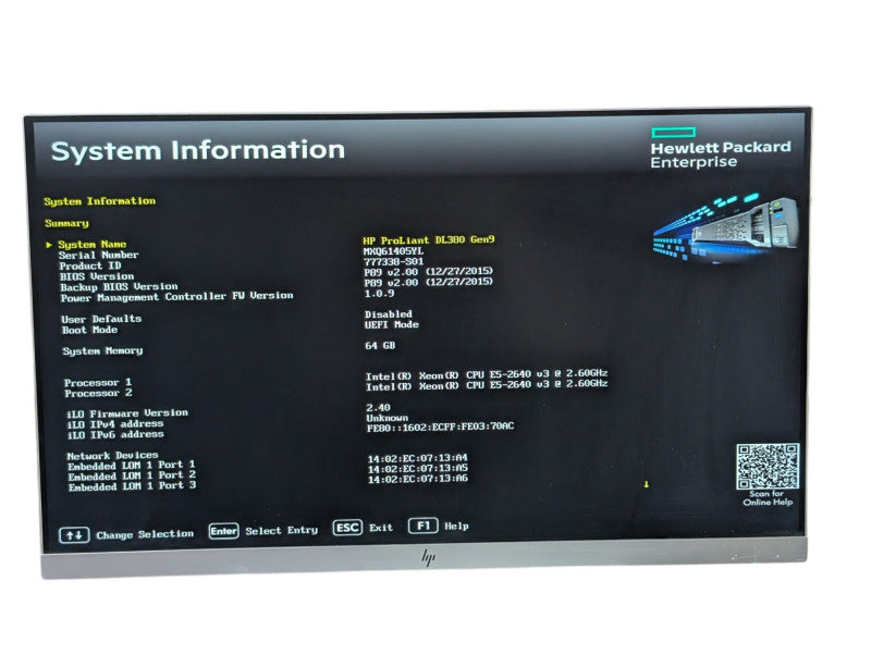 HP Proliant DL380 Gen9 2x Intel Xeon E5-2640 v3 64GB RAM P440ar RAID  -