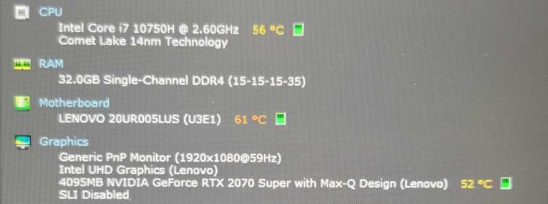 Lenovo ThinkPad P17g i7-10750H 32GB DDR4 RTX 2070 SUPER FOR PARTS REPAIR β Lap200
