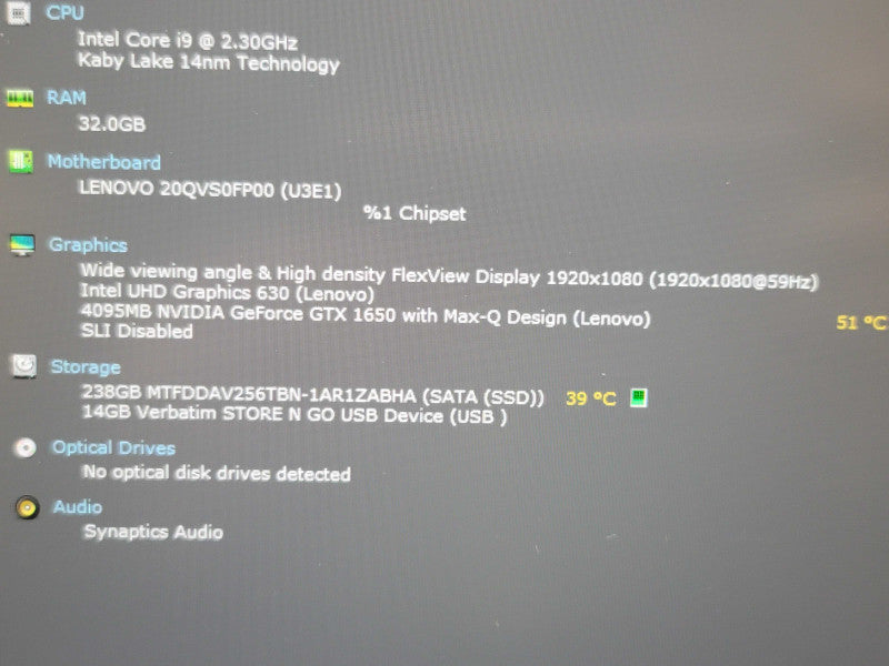 Lenovo ThinkPad X1 Extreme i9-9880H 32GB DDR4 GTX 1650 MaxQ 256GB M.2 READ!! β Lap200