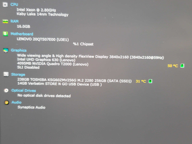 Lenovo ThinkPad P1 Gen 2 Xeon E-2276 16GB DDR4 Quadro T2000 256GB M.2  β Lap200