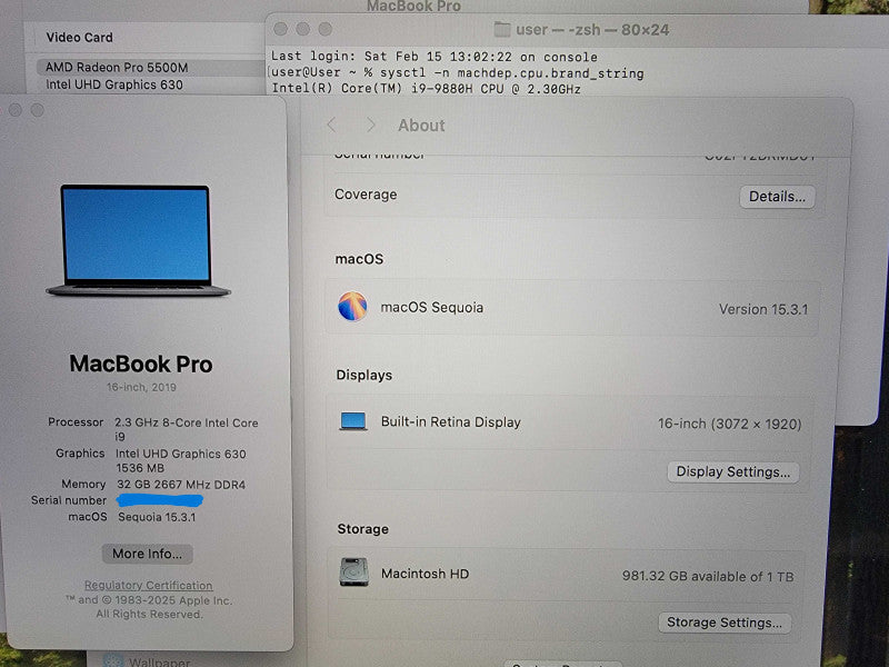 Apple MacBook Pro 2019 16" A2141 | i9-9980H @2.3GHz 32GB DDR4 1TB SSD - READ