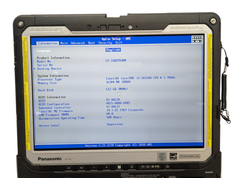Panasonic Toughbook CF-33 MK2 Intel i5-10310U 16GB RAM 512GB NVMe 500 Hours  -