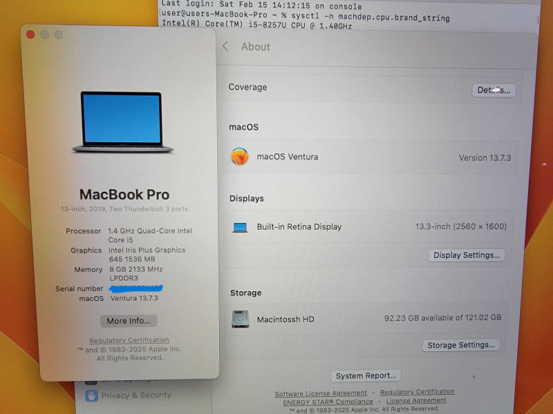 Apple MacBook Pro 13" 2019 A2159 | i5-8257U @1.4GHz 8GB RAM 128GB SSD - READ
