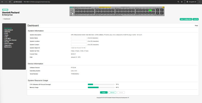 HPE OfficeConnect 48-port PoE+ Gigabit Network Switch J9984A