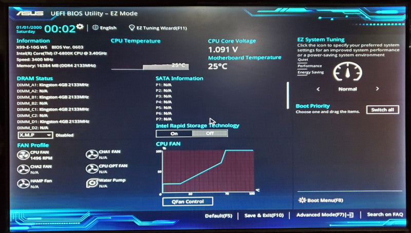 ASUS X99-E-10G WS Motherboard | Core i7-6800K @ 3.4GHz | 16GB DDR4 | No I/O