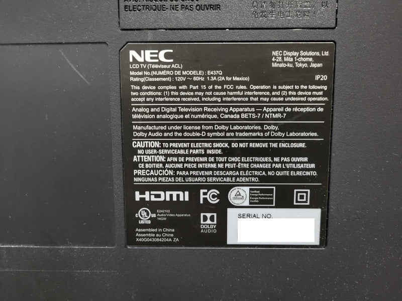 NEC Display E437Q 43" LED-LCD TV - 4K UHDTV No remote controller $