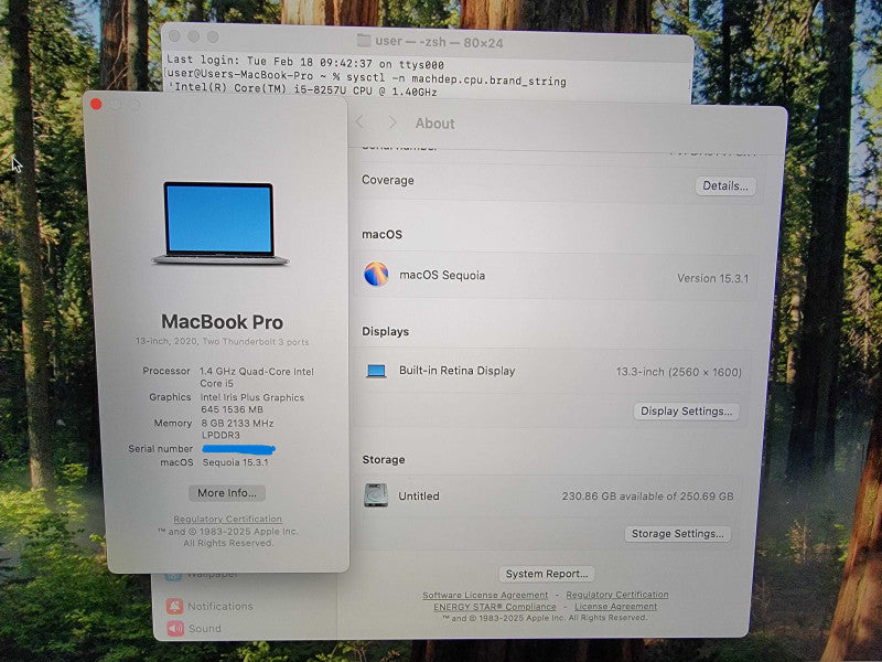 Apple MacBook Pro 13" 2020 A2289 | i5-8257U @1.4GHz 8GB DDR3 256GB SSD - READ