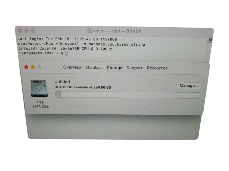 iMac A1418 Retina 4k 2015 i5-5675R 21.5" 8GB Ram 1TB HDD