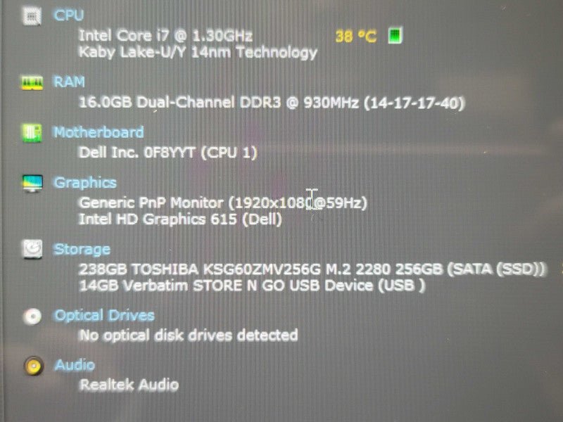 Dell XPS 13 9365 i7-7Y75 16GB RAM 256GB SSD TOUCH SCREEN READ β Lap200