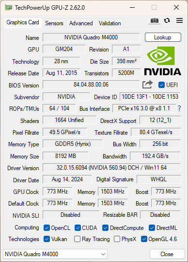 NVIDIA QUADRO M4000 8GB PCIE Q%