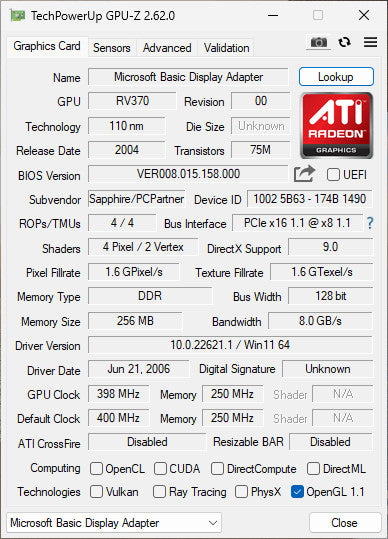 SAPPHIRE ATI RADEON X550 256MB PCIE VGA/TVO/DVI-I %