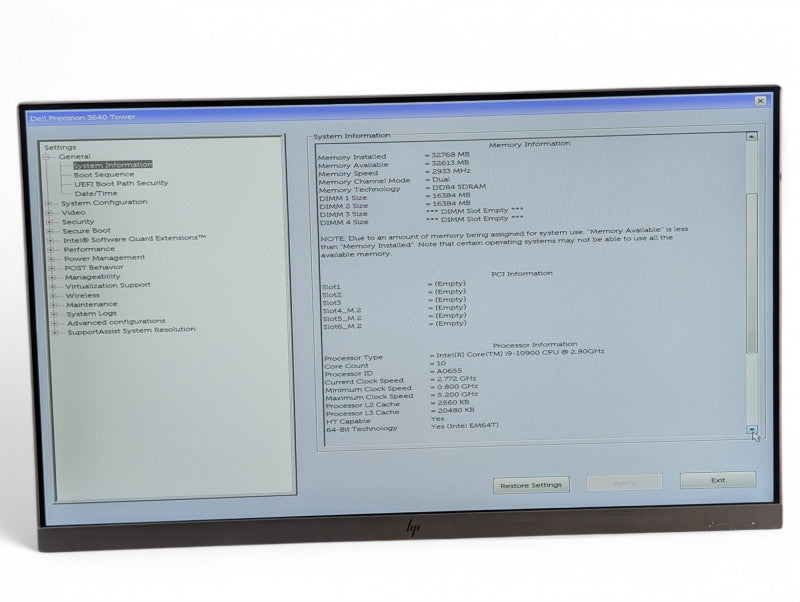 DELL Precision 3640 Tower PC Intel Core i9-10900 10C 20T @ 5.20Ghz Max 32GB RAM 256GB NVMe  -