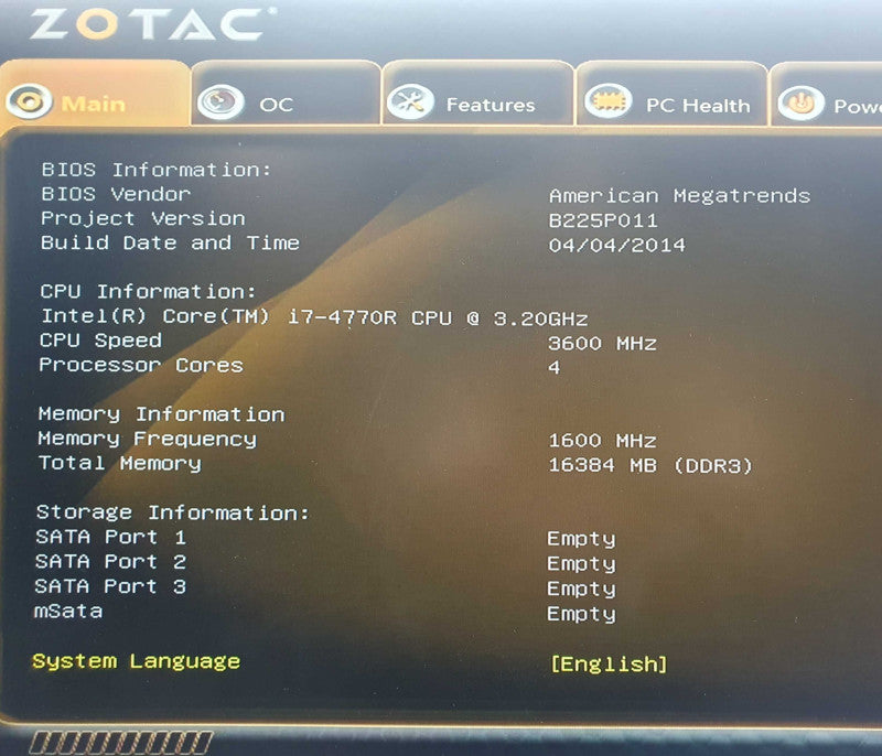 ZOTAC ZBOX-EI750 Mini PC i7-4770R 3.20GHz 16GB RAM NO HDD