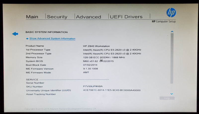 HP Z840 Workstation 2x Xeon E5-2620 v3 128GB RAM - No HDD/No GPU