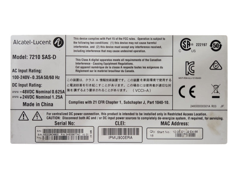 Nokia Alcatel Lucent 7210 SAS-D 6-SFP/4-TX Service Access Switch