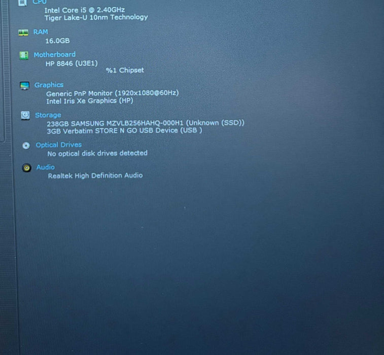 HP EliteBook 850 G8 i5-1135G7@2.4GHz 16GB RAM 256GB SSD  Lap200