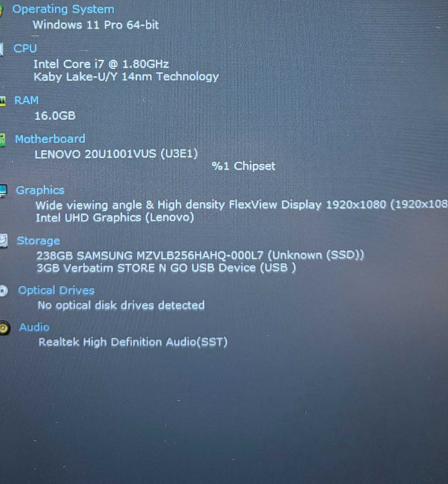 Lenovo ThinkPad L14 i7-10510U 16GB 256SSD No Power Adapter READ!  Lap200