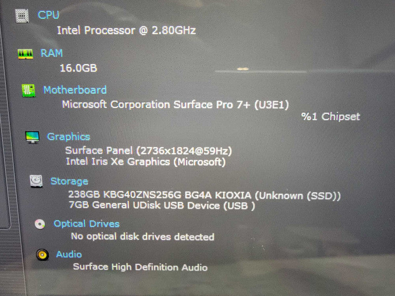 MS Surface Pro 7+ 1960 13" | 4-Core i7-1165G7 @2.8GHz 16GB DDR4 256GB SSD Q