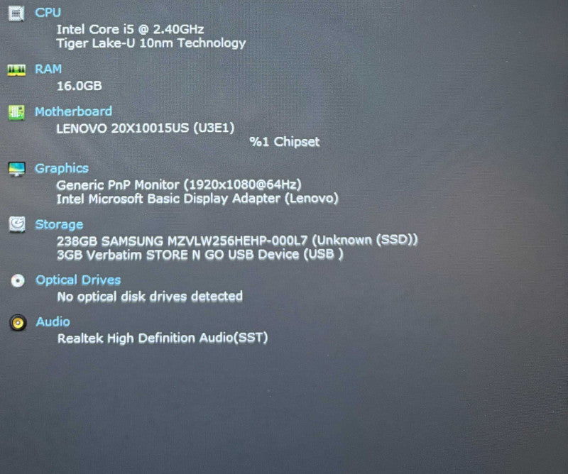 Lenovo ThinkPad L14 Gen 2 TOUCH i5-1135G7 16GB 256SSD No Power Adapter READ!  Lap200