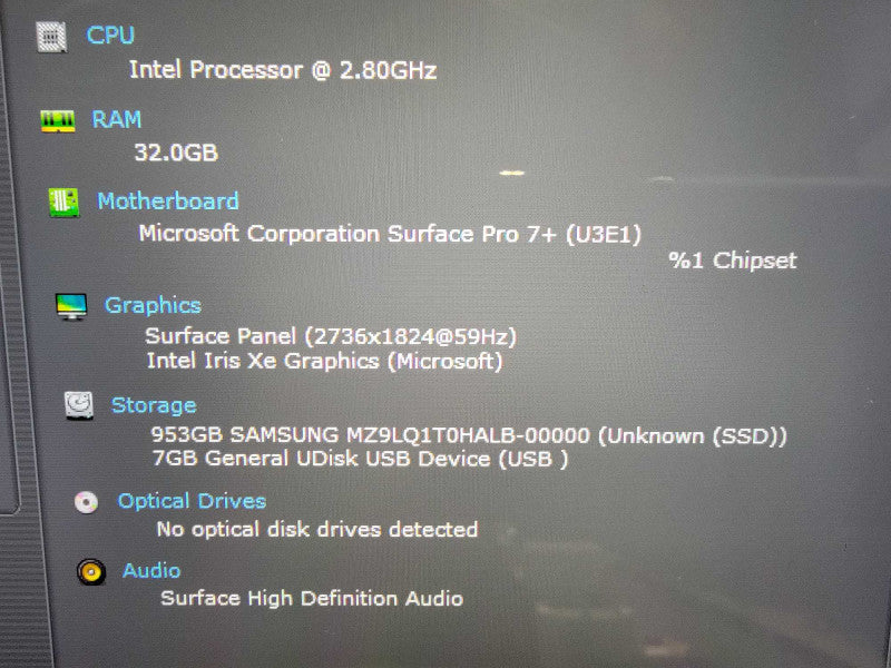 MS Surface Pro 7+ 1960 13" | 4-Core i7-1165G7 @2.8GHz 32GB DDR4 1TB SSD