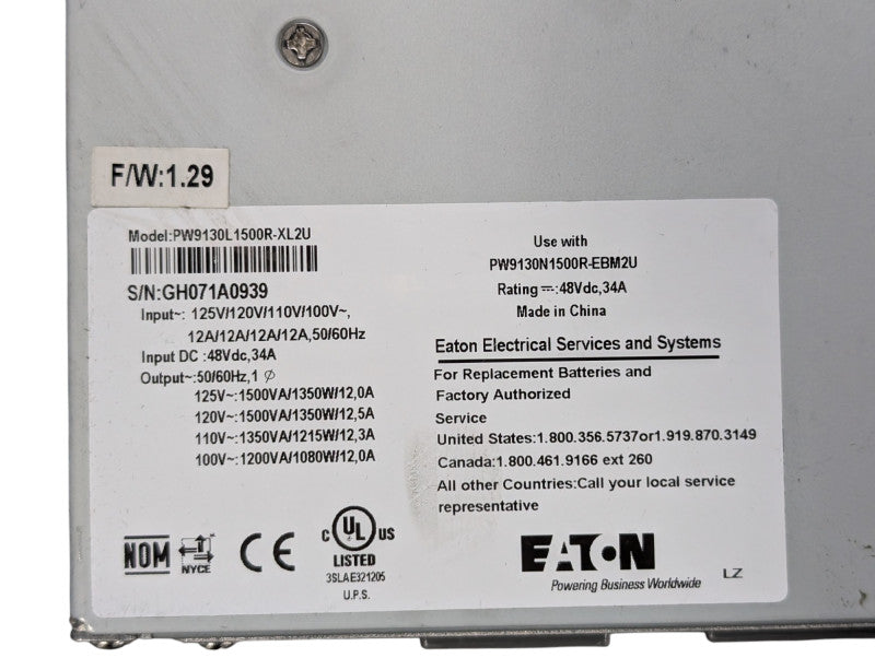 EATON 9130 Server Rack UPS 2U 1500VA PW9130L1500R-XL2U -
