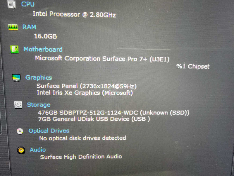 MS Surface Pro 7+ 1960 13" | i7-1165G7 @2.8GHz 16GB DDR4 512GB SSD - Read