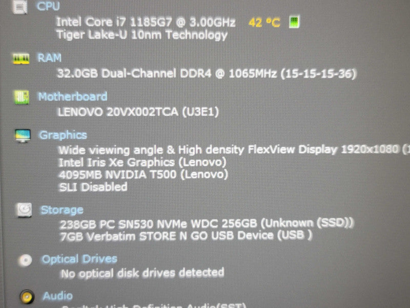 Lenovo ThinkPad P14s Gen 2 i7 1185G7 32GB DDR4 Nvidia T500 256GB SSD FOR PART β Lap200