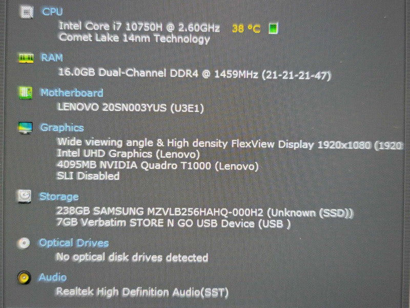 Lenovo ThinkPad P17 i7-10750H 16GB DDR4 Quadro T1000 256GB SSD  β Lap200