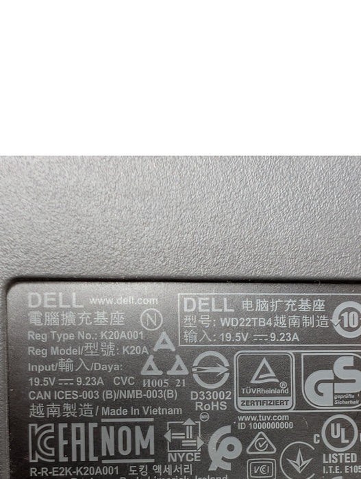 DELL WD22TB4 K20A Universal USB-C Thunderbolt 4 Docking Station 180W Power  -