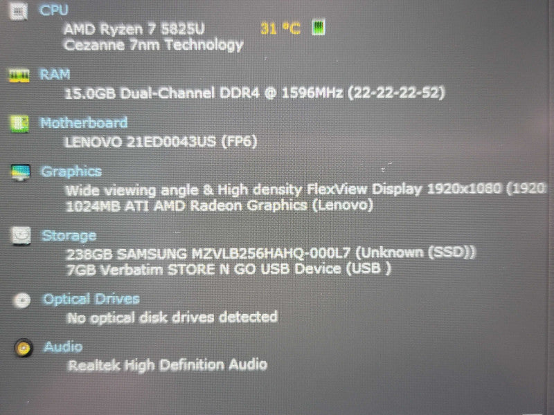 Lenovo ThinkPad E15 Gen 4 Ryzen 7 5825U 16GB DDR4 256GB SSD  β Lap200